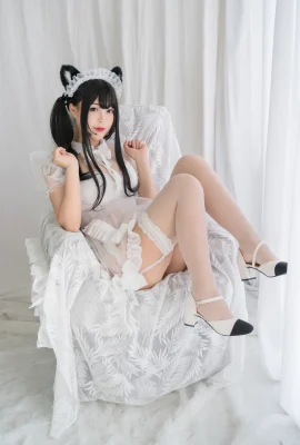 かわいい妹Bai Ye、白猫、透明なメイドのテーマ、セクシーな白い透明なメイドスカートと白いストッキング、ふくよかな姿を見せて、魅惑的な写真70P